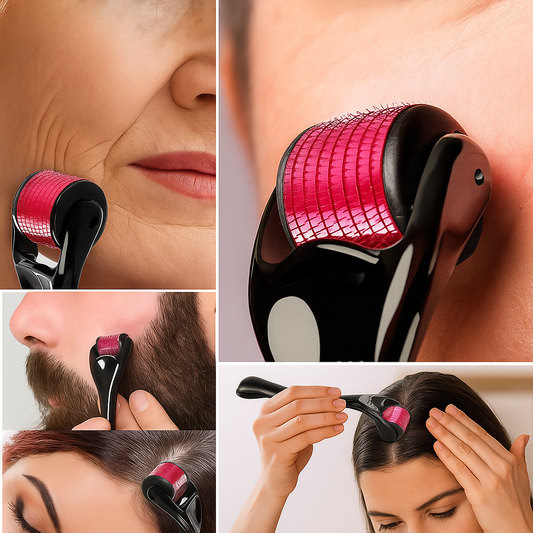 Derma Roller 0.5mm Hair & Skin System with 540 Micro Needle for Hair Growth Skin Care Beauty Tool for Anti-Aging Skin Repair, Anti Wrinkles Stretch, and Acne Scars Removal for Men and Women