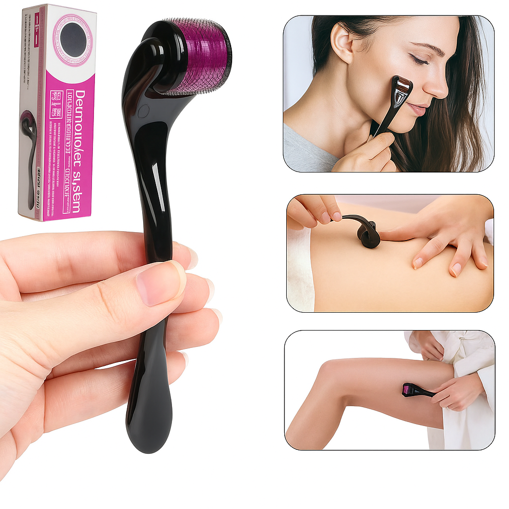 Derma Roller 0.5mm Hair & Skin System with 540 Micro Needle for Hair Growth Skin Care Beauty Tool for Anti-Aging Skin Repair, Anti Wrinkles Stretch, and Acne Scars Removal for Men and Women